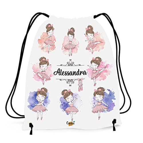Caribu design Sacca Personalizzata con Nome per Asilo, Scuola Materna/Elementare, Nido, Sport - Zaino Bambina Ballerina Danza - Idea Regalo
