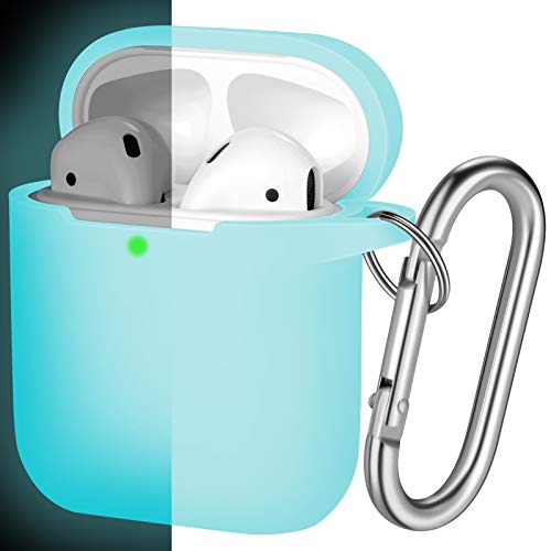 Hamile Compatible with AirPods Case [Front LED Visible] Soft Silicone Protective Cases Cover Skin Designed for Compatible with AirPod 2 & 1, Women Men, with Keychain - Glitter (Nightglow Blue)