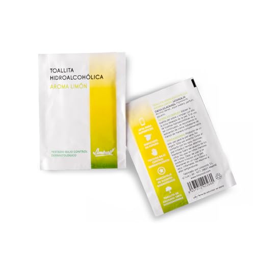 Limoncol Toallitas Hidroalcohólicas Aroma Limón en Sobres Individuales, 70% Alcohol, Para Manos y Superficies, Pack 100 Unidades