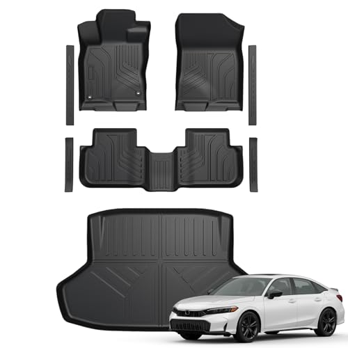 GALVAGNITE Floor Mats for Honda Civic Sedan 2022-2026/Acura Integra 2023-2026 All Weather Floor Mats Trunk Cargo Liner and Door Sill Guards Accessories Full Coverage Set (Gas Only Not fit Manual)