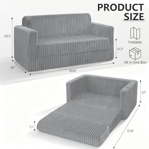Image of HABUTWAY 49.8 inch Loveseat Boneless Couch, 4-in-1 Convertible Sofa Bed, Plush Fur Folding Futon Sofa Bed Couches for Living Room, High-Density Foam Support, No Assembly Required, Light Grey