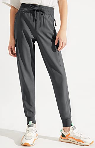 Libin Boy's Youth Cargo Joggers Pants Quick Dry Hiking Active Pull-On Lightweight Tapered Pants For Sports Outdoor Running With Zip Pockets, Grey,12-13Year #TOP4