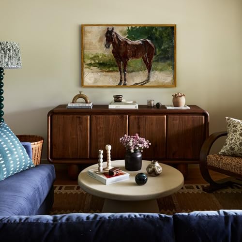 crmotu Vintage Framed Wall Art, Still Life Horse Large Artwork, Animal Landscape Canvas Prints, Antique Aesthetic Pictures Wall Decor Living Room Bedroom Farmhouse Home Office Decorations 24x36in