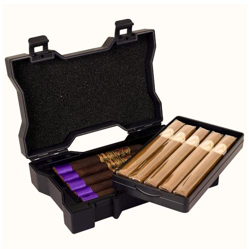 Mantello Cigars Heavy Duty Travel Cigar Humidor, Holds 10 Cigars, 2 Full Trays, Built-in Humidity Brackets