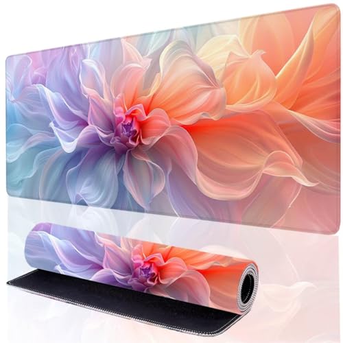 Rose Tapis de Souris XXL 800x400x3mm, Fleur sous Main Bureau avec Bords Cousus, Tapis Souris Gamer Améliore la Précision et la Vitesse, Imperméable Antidérapant Base Caoutchouc Mouse Pad pour PC 9S-1