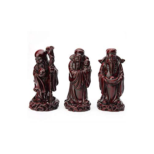 Lachineuse – 3 estatuillas de Dieux Fuk – Figuras Fuk, LUK y SAU – Color Rojo – 11,5 cm de Altura – Decoración China asiática – Decoración Feng Shui para hogar, Oficina, Interior – Idea de Regalo