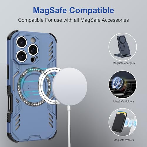 Image of amazon basics Back Case Cover for iPhone 16 Pro | Magnetic Case with Built-in Metal Ring | Supports Mag-Safe Charger, Wallet & Car Mount | Shockproof Hybrid PC + TPU | Blue