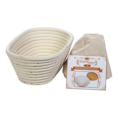 Saint Germain Bakery Premium Round Bread Banneton Basket with Liner - Perfect Brotform Proofing Basket for Making Beautiful Bread (10 inch Oval) Cover