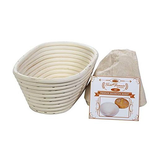 (10 x 6 x 4 inch) Premium Oval Banneton Basket with Liner - Perfect Brotform Proofing Basket for Making Beautiful Bread