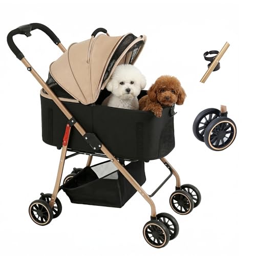 【大66cmゆりかご · 中型犬専用】MILA&LOUIS ペットカート 多頭の小型犬&猫 中型犬一匹用 軽量 犬 カート - 分離・全体として ワンタッチ 折りたたみ可能 犬 ベビーカー 人気 コンパクト ペットかーと ドッグ バギー ペットキャリー 取り外し可能 四輪バギー PU耐摩耗ホイール 前輪360°後輪ブレーキ付 ゴールドボディをアップグレード カップホルダーなど付属