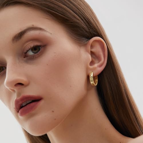 Gold Hoop Earrings 14K Gold Earrings for Women Hoop Earring for Women Hoops Simple yet Distinctive Carved Texture Hoops Earring for Womens 20mm4