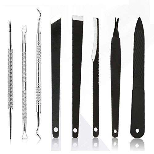 8Pcs/set Ingrown Toenail File with Lifter Double Sided Ingrown Toenail Care Set and Ingrown Nail Corn Callus Pedicure Knife (Black)