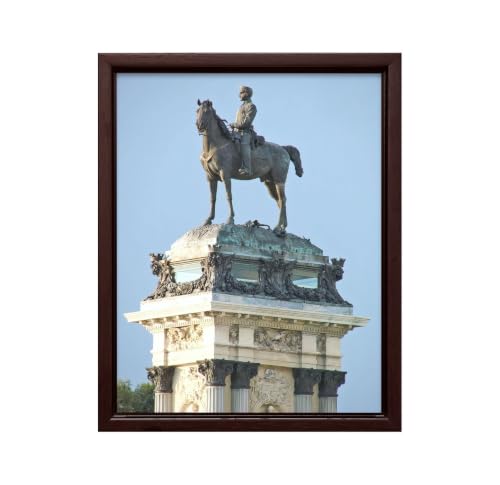 InkFlow Posters Alfonso XII Monument Lake View Canvas Poster - Elegant Spain Travel Canvas Poster, Park and Monument Scene for Home or Office - 16x20 Brown Floated Frame Canvas Print