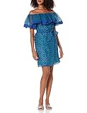 Trina Turk Women's Off The Shoulder Dress, Majorelle Blue/Zelliege Green