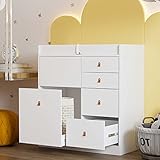 BANIROMAY Baby Changing Table Dresser with 4 Drawers, Nursery Dresser Diaper Table with Changing Pad for Kids Room, Bedroom (White) (White)