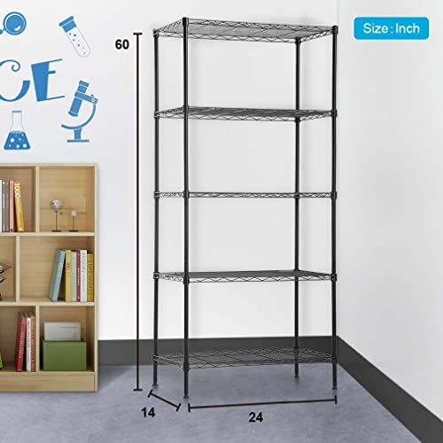 Wire Shelving Unit Metal Shelf Organizer Heavy Duty Wire Rack Storage Unit Rack Utility For Bathroom Office Kitchen (Black, 14" D X 24" W X 60" H) #TOP7