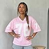 LYSINK Women Oversized Jersey Shirts Y2k Number Graphic T-Shirt Summer Short Sleeve V Neck Loose Streetwear Top (A1-a-Pink, M) #2