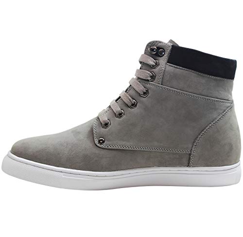 CALTO Men's Invisible Height Increasing Elevator Shoes - Grey Nubuck Leather Lace-up Fashion Sneakers - 2.6 Inches Taller - T53120 - Size 10 D(M) US4
