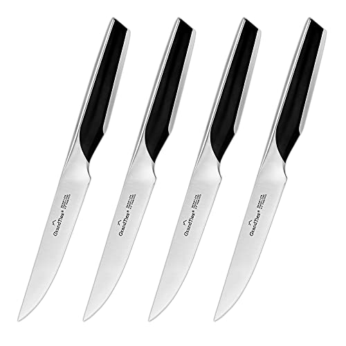 GRANDTIES FEINSTE Ultra Sharp Steak Knives Set of 4 – High Carbon German Stainless Steel, Non-Serrated, Full Tang – Premium Dinnerware Gift Set with Designed Gift Box