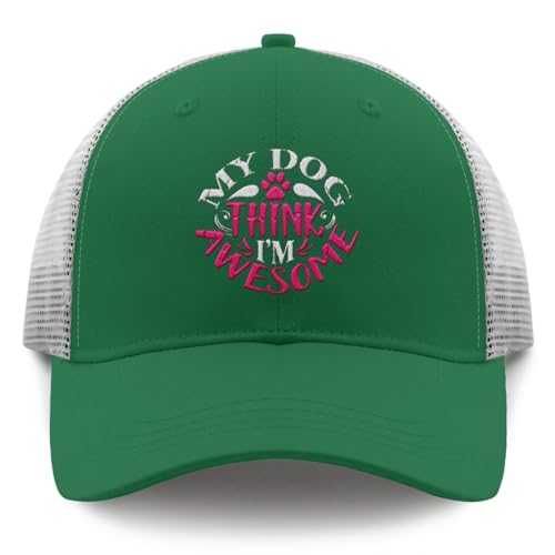 Nucan Cappello da baseball My Dog Think Awesome, cappello da camionista con ricamo per uomo, in cotone, regolabile, Verde, Etichettalia unica Nucan Cappello da baseball My Dog Think Awesome, cappello da camionista con ricamo per uomo, in cotone, regolabile, Verde, Etichettalia unica