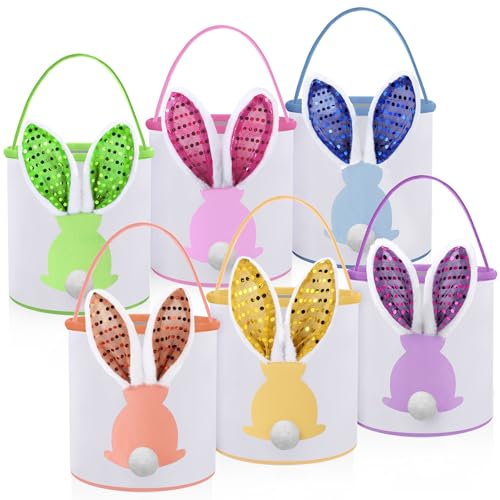 Image of Honeydak 6 Pcs Easter Bunny Basket for Kids Paillette Ear Tote Bag Color 1