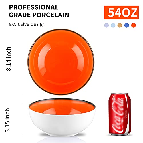 Dus Porcelain Salad Bowl Large Soup Bowls 8 Inch 54 Oz Serving Bowl Set Of Two For Salad Noodles And Soup - White With Inside Color (Orange) #TOP1