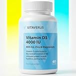 Vitamin D3 4000 IU with Vitamin K2 MK-7, Magnesium & Zinc Supplement, High Strength Formula for Bone and Normal Health Function, 60 Capsules, VitaVerus