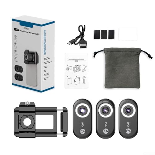 Set di lenti per microscopio per telefoni cellulari con ingrandimento e luce LED per unilluminazione ottimale kit di 3 in 1