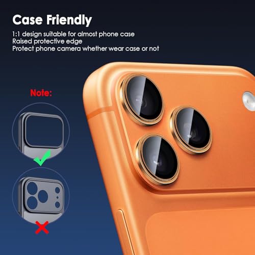 Image of Camera Lens Protector Compatible with iPhone 17 Pro / 17 Pro Max - 9H Tempered Glass Lens Guard, HD Clear, Anti-Scratch, Anti-Drop Camera Protection Ring Cosmic Orange, Aluminum Alloy