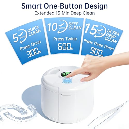 Image of Ultrasonic Retainer Cleaner Machine, 45kHz Dental Cleaning Pod with Digital Timer for Dentures, Mouth Guards, Night Guards, Aligners, Toothbrush, Jewelry, Dental Appliances, 200ML Capacity