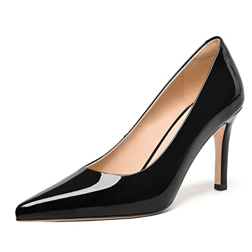 FEMSTEP Womens Slip On Pointed Toe Patent Leather Dress Bridal Stiletto High Heel Pumps Shoes 3.3 Inch