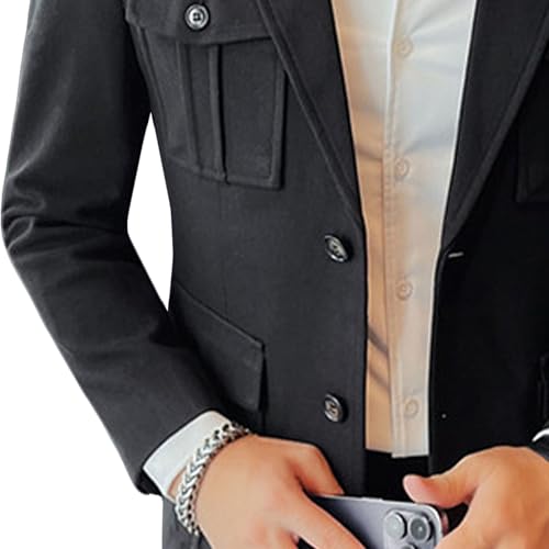 Men's Wool Blend Business Casual Blazer Versatile Office Suit Jacket Banquet Multi-Pocket Sport Coat3