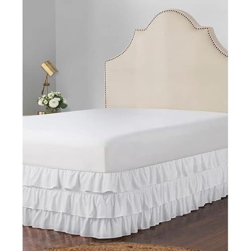 Multi Ruffled Queen Size Bed Skirt 100% Microfiber Multi Ruffled Bed Skirt With Split Corner Bed Skirt -Multi Ruffled Bed Skirt Easy Fit Easy Care Fade & Wrinkle Resistant-Queen-21 Drop Size/White #TOP4