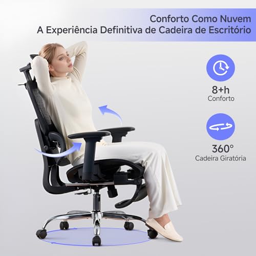 LarkLeaves Cadeira de Escritório com Descanso para os Pés, Cadeira Ergonômica com Encosto de Cabeça