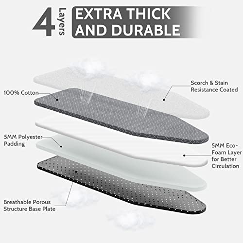 Apexchaser Ironing Board,Extra Thick Heat Resistant Cover,Full Size Iron Board With Iron Rest,Height Adjustable, Foldable Ironing Board,Heavy Sturdy Metal Legs Iron 49X13 Grey #TOP3