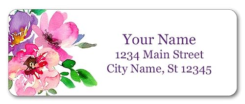 Personalized Return Address Labels - Colorful Watercolor Flowers - Self Adhesive Stickers (60-480 Full Color Labels)