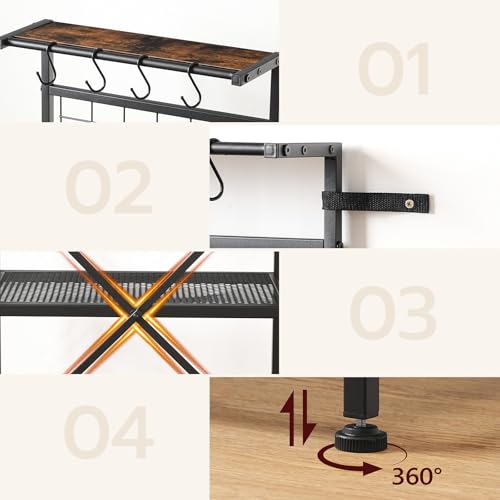 MAHANCRIS Estante para Panadería, Estantería de Cocina para Microondas con Base de Carga, Estante para Cafetera, 2 Enchufes y 1 Interruptor de Encendido, Marrón Vintage y Negro ABRHR23UE01 - imagen 7