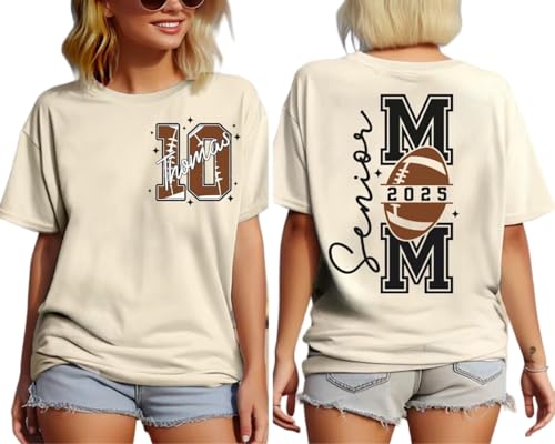 Personalized Senior Football Mom Shirt with Kids Name, Football Senior Mom 2025 Shirt, 2 Sided Football Mom Shirts, Touchdown Season Tee, Class of 2025 Football Shirts for Women, Football Mom Gifts