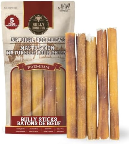 Bully Bunches Premium (6" Standard - 5 Pack) Odour-Free, Consistently Sized Bully Sticks for Small & Medium Dogs & Puppies, Long-Lasting Oral Care Chews, All-Natural Single-Ingredient Beef, No Rawhide
