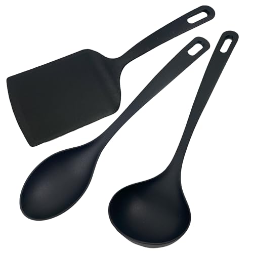 Fackelmann Set 3 Mestoli Cucina in Nylon Antigraffio, Utensili Antiaderente: Mestolo, Cucchiaio da Servizio, Paletta Lasagne - Resistenti al Calore 200°C, Lavabili in Lavastoviglie e Leggeri