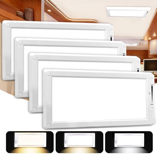 4 Pack RV Lights Interior,3 Color RV LED Super Bright Fixture,12V RV Ceiling Dome Light with ON/Off Dimmable Switch Energy Saving for RV/Camper/Car/Trailer/Boat
