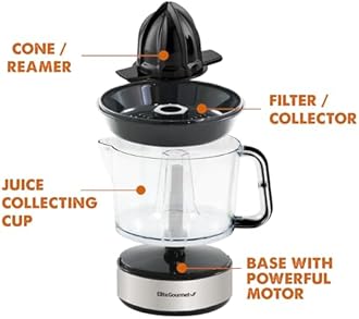 Elite Gourmet ETS623 BPA-Free 40-Watt Electric Citrus Juicer, Compact, Large Volume, Pulp Control, Oranges, Lemons, Limes, Grapefruits with Easy Pour Spout, 24oz, Black/Stainless Steel