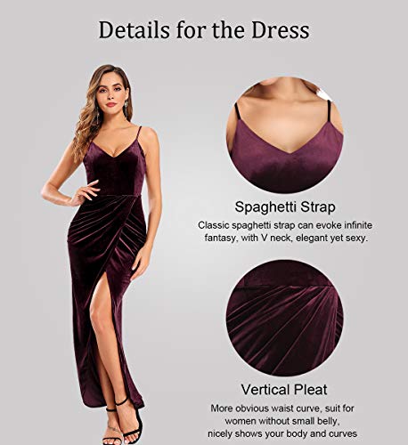 Ababalaya Elegant Spaghetti Strap Velvet Holiday Party Dresses for Women2