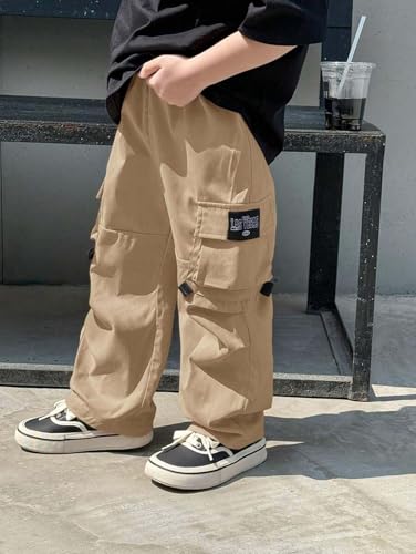 Image of Lymio Junior's Boys Cargo Pants | Stylish Cotton Blend Casual Trousers for Kids | Relaxed Fit Junior Boy Cargo Pant | Trendy Kids Streetwear Joggers with Multi-Pockets