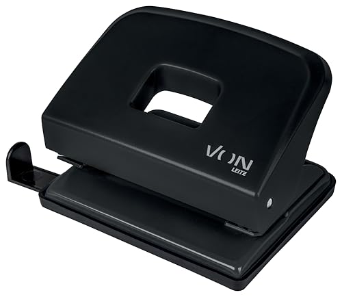 VON Leitz Locher, Für 20 Blatt, Anschlagschiene mit Formatangaben, Kompakte Größe ideal für zu Hause, im Büro oder in der Schule, Metall und Kunststoff, Schwarz, 50200095