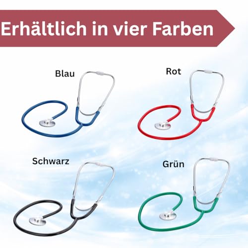 Aluminium-Stethoskop in schwarz mit flachem Einzel-Bruststück, ultraleicht. 1-Schlauch-Y-System, weiche Ohroliven. Ideal für Praxis, Klinik, Pflege, Freizeit, Fasching. Heinz Herenz