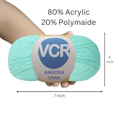 Image of VCR Sky Blue Angora Knitting Yarn, Pack of 1, 100 Grams Hank, 256 Meters Length, 80% Flurry - 20% Acrylic Polyamide Soft Ball for Crochet and Knitting, Suitable for Baby Blankets, Cushion Covers