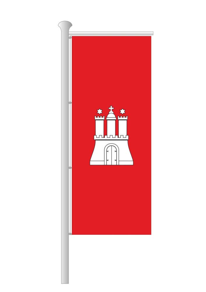Deitert Bundesland-Flagge Hamburg – 150x400 cm Hamburg Flagge mit Wappen, Fahne für Ausleger aus reißfestem Polyester