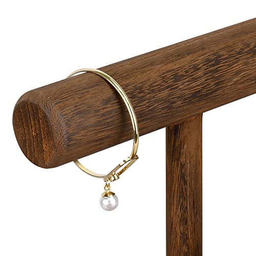 Ikee Design 2 Tier Wooden Jewelry Bracelet Watch Display Tower, Bangle Scrunchie Necklace Holder Storage Stand, 7.9" W X 4.3" D X 9.4" H, Brown Color #TOP4