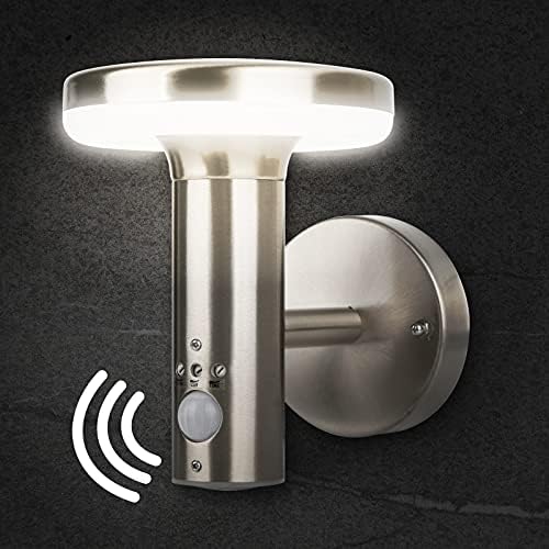 Outdoor LED Wall Lamp with Motion SensorStainless Steel Wall Sconce Fixture External Weatherproof7W4000kIP44for Patio, Terrace, Garden, Hallway, Balcony, Porch, Post, Pathway